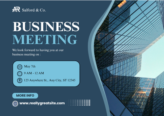 Blue and Grey Modern Business Meeting Invitation Template