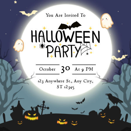 Illustrated Full Moon Halloween Party Invitation