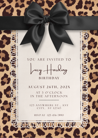 Elegant Brown and White Cheetah Print Birthday Invitation
