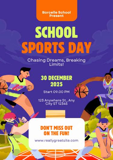 Dynamic Purple School Sports Day Invitation Template