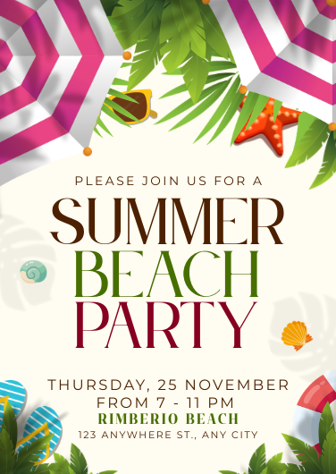 Illustrated Summer Beach Party Invitation Template
