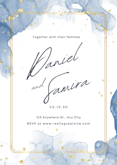 Elegant Blue and Gold Fluid Marble Wedding Invitation