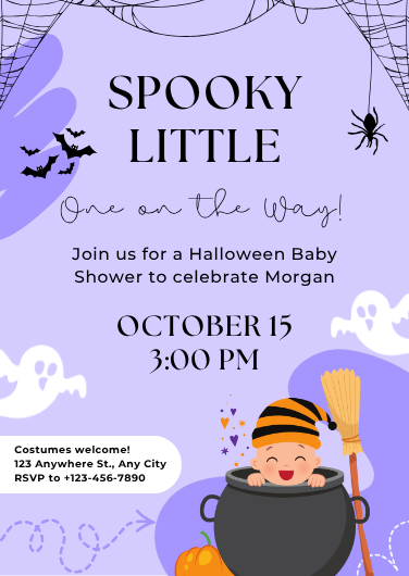 Purple and Black Playful Halloween Baby Shower Invitation