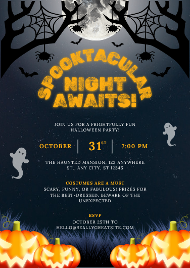 Black and Orange Illustrative Halloween Party Invitation