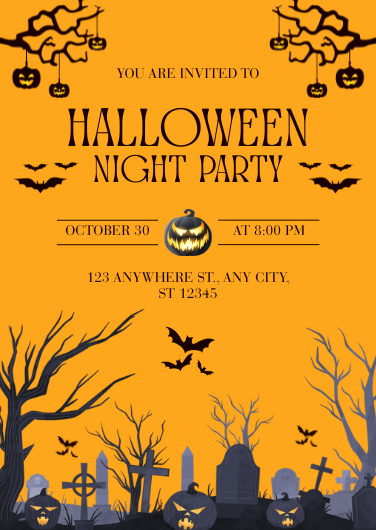 Spooky Orange and Black Halloween Night Party Invitation