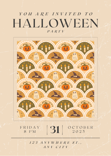 Beige and Green Retro Halloween Party Invitation