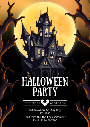 Illustrated Haunted House Halloween Party Invitation