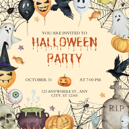 Spooky Orange and Black Halloween Party Invitation