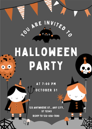 Illustrative Grey & Orange Halloween Party Invitation