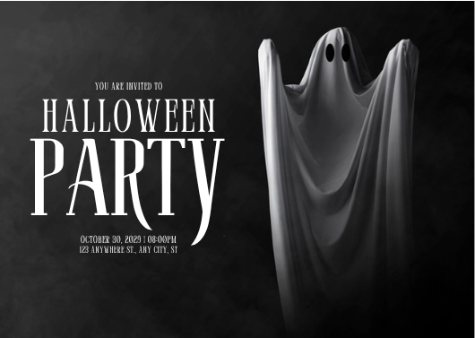 Black and White Ghost Halloween Party Invitation