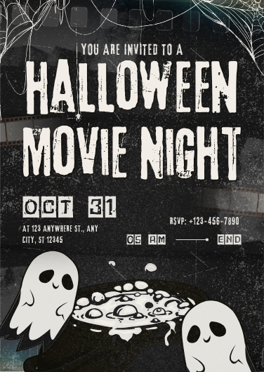 Grunge Black and White Halloween Movie Night Invitation