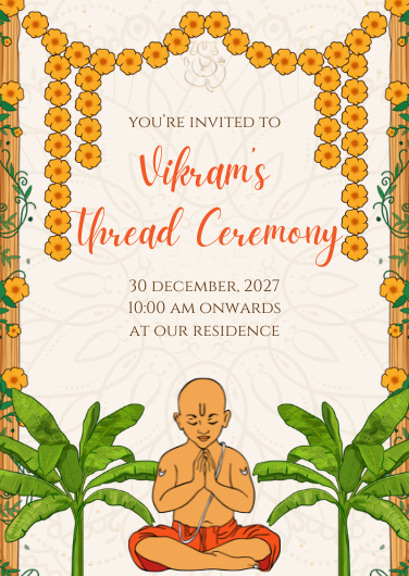 Traditional Orange and Green Thread Ceremony Invitation
