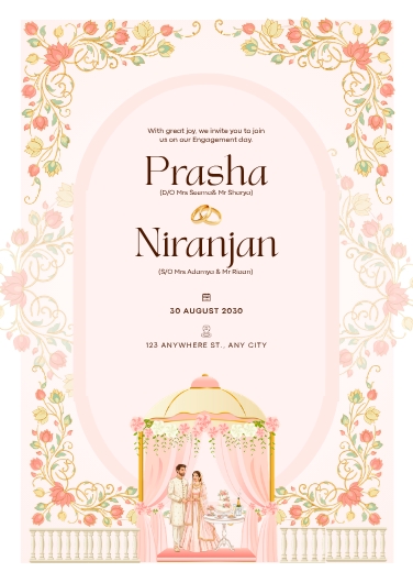 Elegant Pink and Peach Floral Engagement Invitation Card