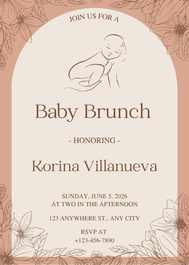 Elegant Brown Floral Baby Brunch Invitation Design