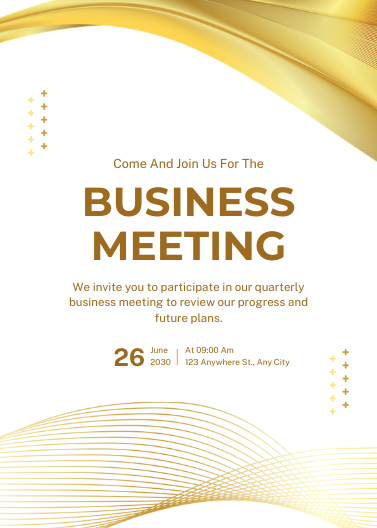 Elegant Gold and White Modern Business Meeting Invitation