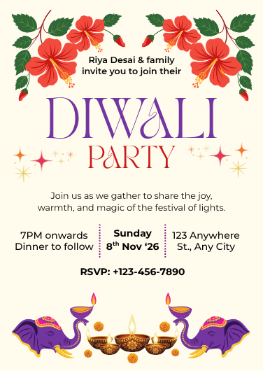 Red and Cream Festive Diwali Party Invitation Design