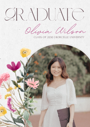Pink and Yellow Watercolor Floral Graduation Invitation