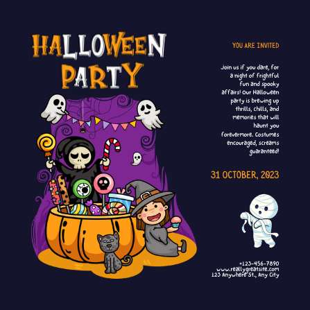 Illustrative Orange and White Halloween Party Invitation