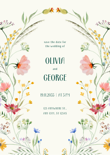 Watercolor Wildflower Botanical Wedding Invitation