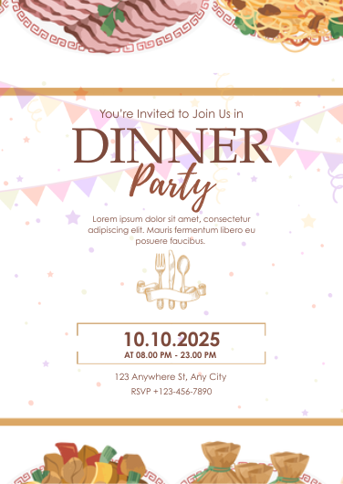 Customizable Brown Playful Dinner Party Invitation