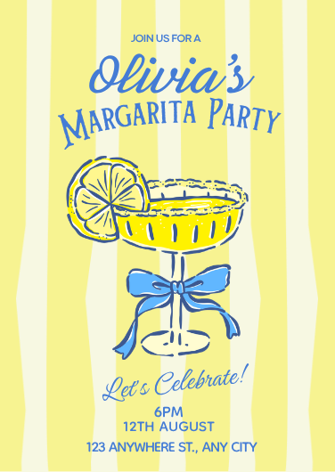 Yellow and Blue Illustrated Margarita Party Invitation