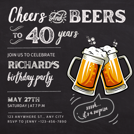 Chalkboard Cheers and Beers Birthday Invitation Template
