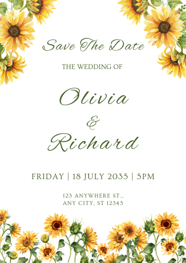 Yellow Watercolor Rustic Sunflowers Wedding Invitation