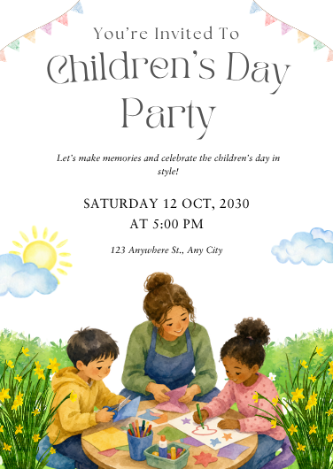 Watercolor Children's Day Party Invitation Template