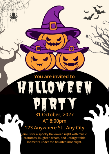 Purple and Orange Playful Halloween Party Invitation