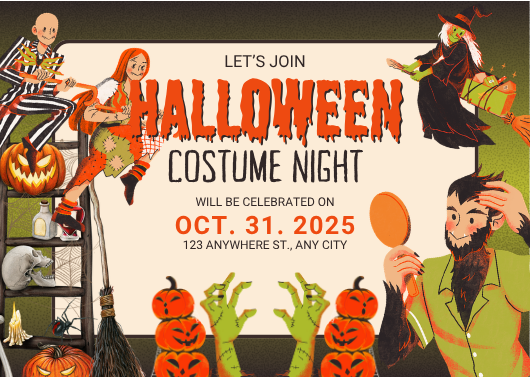 Creative Illustrative Halloween Costume Night Invitation