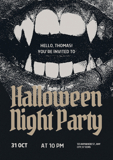 Black & Gray Grunge Halloween Night Party Invitation Template