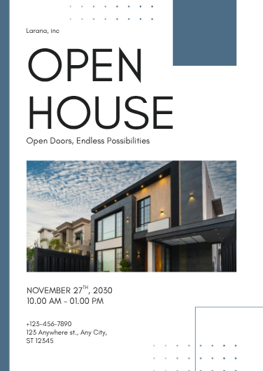 Modern Blue and White Open House Invitation Design
