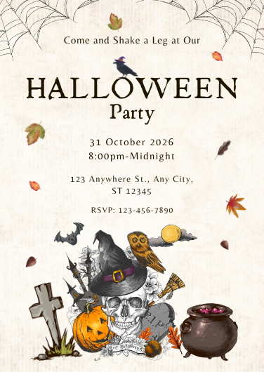 Vintage Sketch Style Halloween Party Invitation