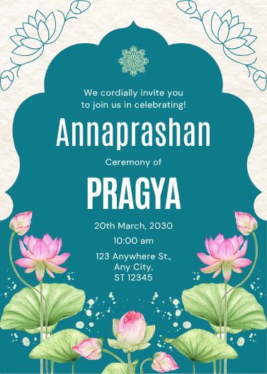 Blue and Pink Floral Annaprashan Ceremony Invitation Template
