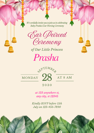 Pink Floral Ear Piercing Ceremony Invitation