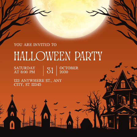Editable Orange and Black Spooky Halloween Party Invitation