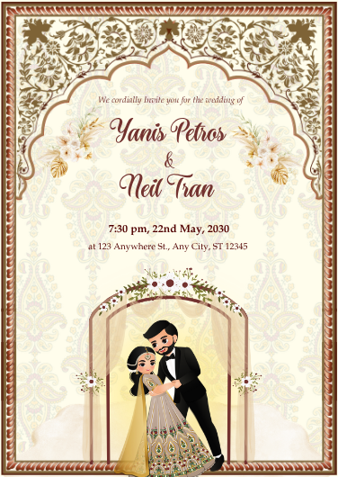 Cream & Brown Floral Indian Wedding Invitation Template