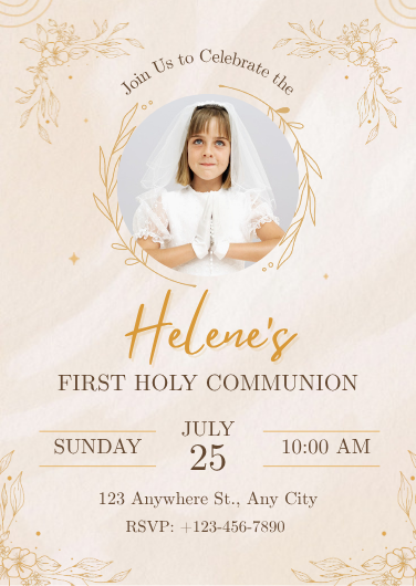 Beige and Gold First Holy Communion Invitation Template
