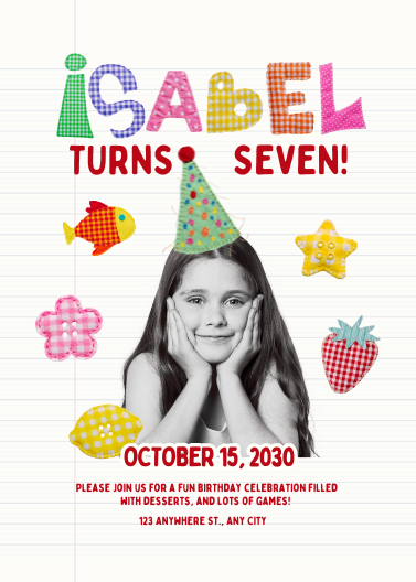 Colorful Craft Style Seventh Birthday Invitation