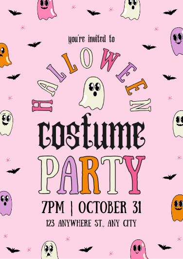 Pink Cute Spooky Ghost Halloween Party Invitation