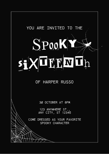 Black & White Spooky 16th Birthday Invitation Template