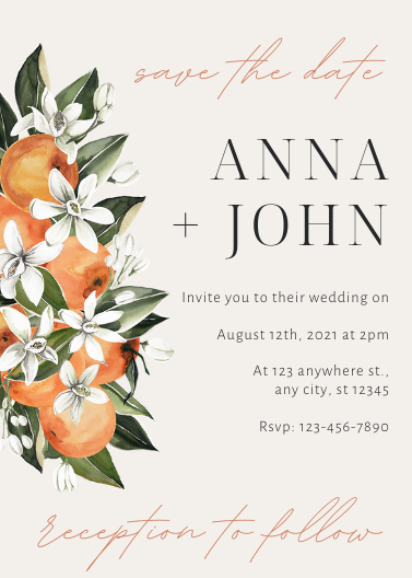 Watercolor Oranges Save the Date Invitation