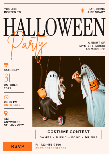 Black and Orange Spooky Halloween Party Invitation