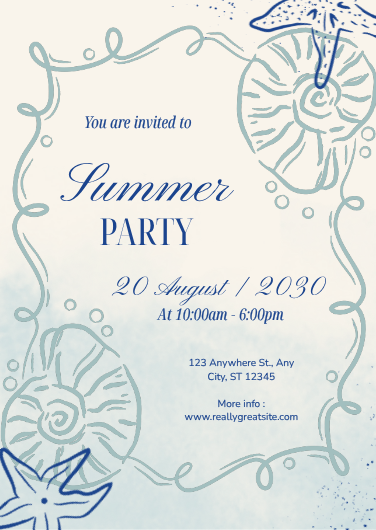 Illustrated Coastal Summer Party Invitation Template