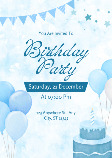 Blue Watercolor Birthday Party Invitation Design