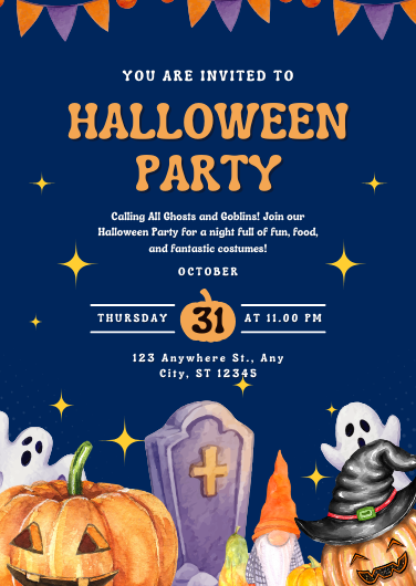 Orange and Purple Playful Halloween Party Invitation