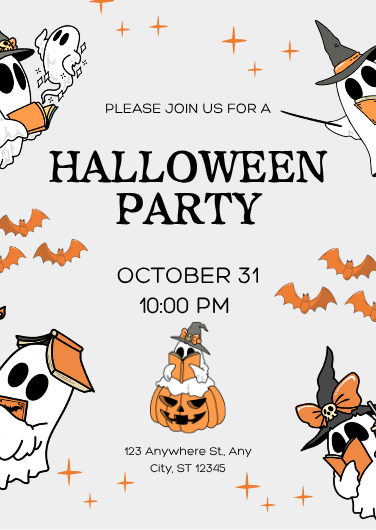 Orange and White Illustrated Halloween Party Invitation
