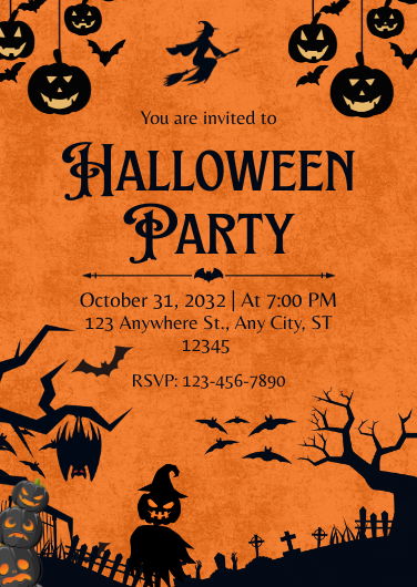 Orange and Black Spooky Halloween Party Invitation