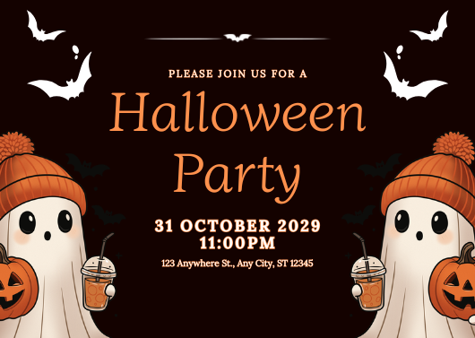 Orange and White Cute Halloween Party Invitation