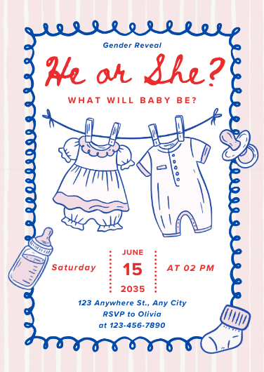 Pink and Blue Cute Gender Reveal Invitation Template